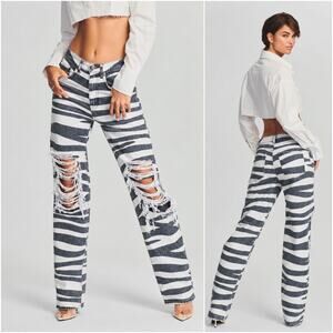 Retrofete Women's Zebra Print Chris Jean Distressed knee size 24